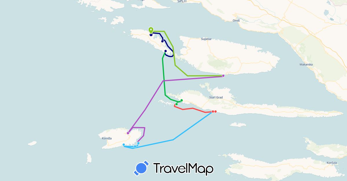 TravelMap itinerary: driving, bus, train, hiking, boat, electric vehicle in Croatia (Europe)
